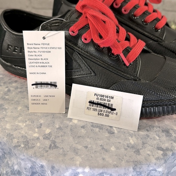 FEIYUE X STAPLE 1920 Black Leather Low Top Full Color Pigeon Sneakers WMS 9🖤NWT - Picture 10 of 12